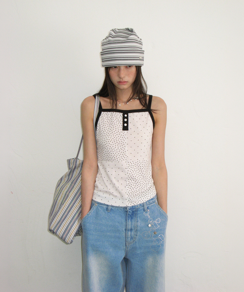 STRIPE KNOT SQUARE BEANIE GREY