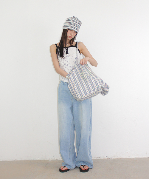 STRIPE KNOT SQUARE BEANIE GREY
