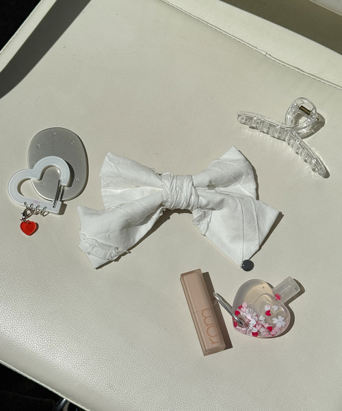 RIBBON HAIR PIN SET FRILL ECO BAG WHITE