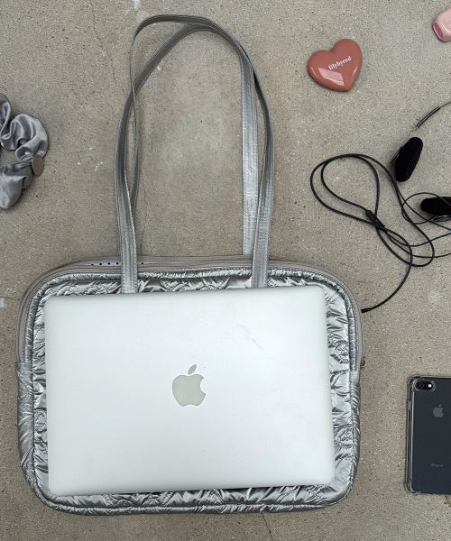 RIBBON QUILTING LAPTOP BAG SILVER