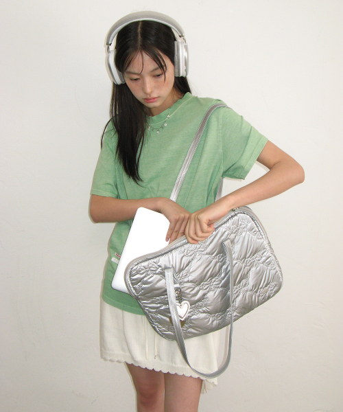 RIBBON QUILTING LAPTOP BAG SILVER