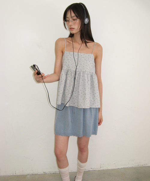 SCALLOP TRIM KNIT MINI SKIRT SOFT BLUE