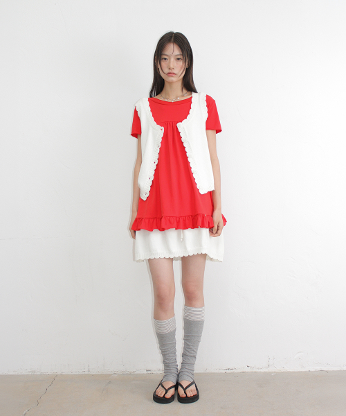 SCALLOP TRIM KNIT MINI SKIRT IVORY