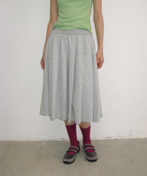 PLEATS SWEAT LONG SKIRT GREY