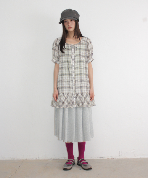 PLEATS SWEAT LONG SKIRT GREY
