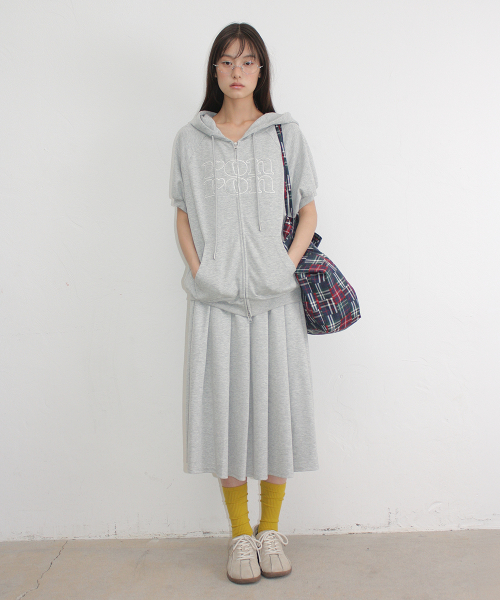 PLEATS SWEAT LONG SKIRT GREY
