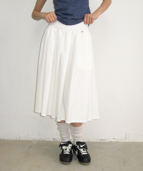 PLEATS SWEAT LONG SKIRT WHITE