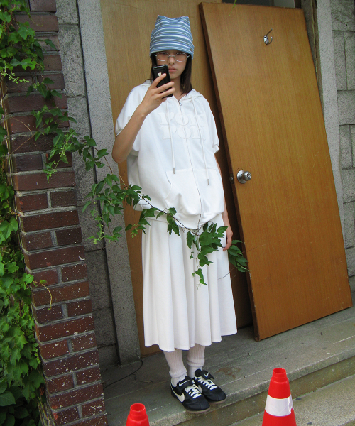 PLEATS SWEAT LONG SKIRT WHITE
