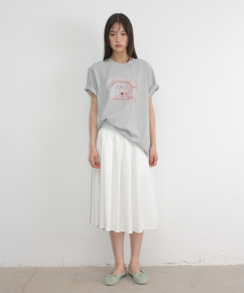 PLEATS SWEAT LONG SKIRT WHITE