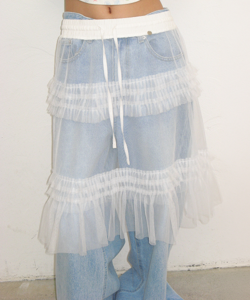 SHEER TIERED FRILL LAYERED SKIRT WHITE