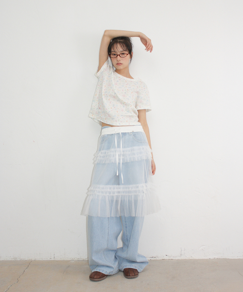 SHEER TIERED FRILL LAYERED SKIRT WHITE