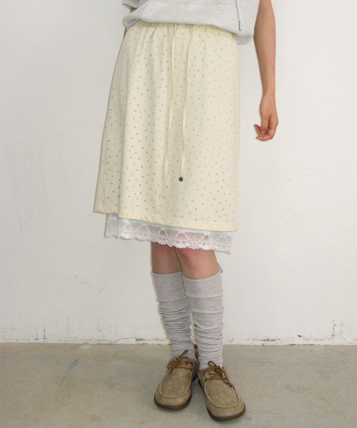 DOT LAYERED LACE HEM SKIRT CREAM