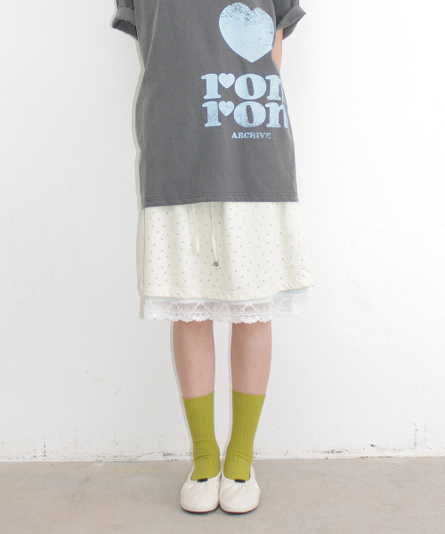 DOT LAYERED LACE HEM SKIRT CREAM