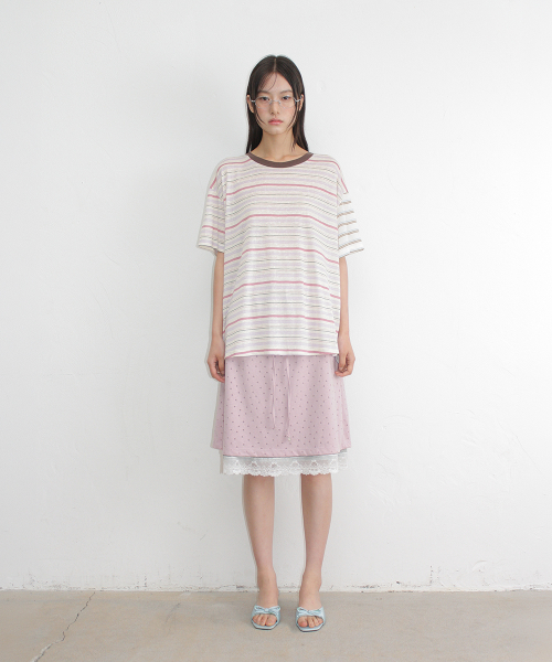 DOT LAYERED LACE HEM SKIRT PINK