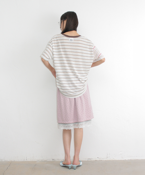 DOT LAYERED LACE HEM SKIRT PINK
