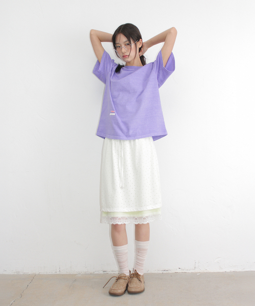 DOT LAYERED LACE HEM SKIRT WHITE