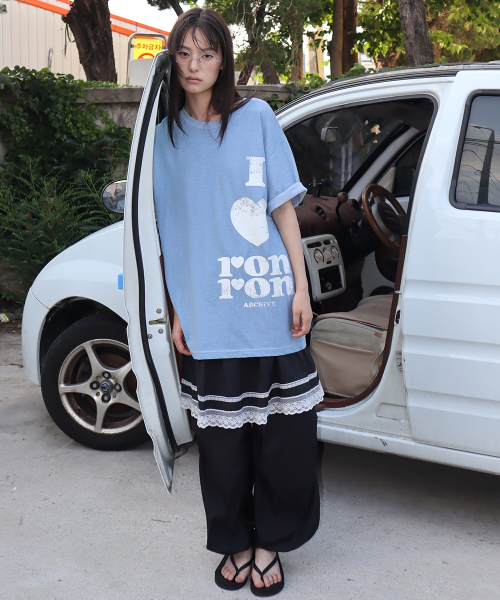 LACE POINT SKIRT LAYERED JOGGER PANTS BLACK
