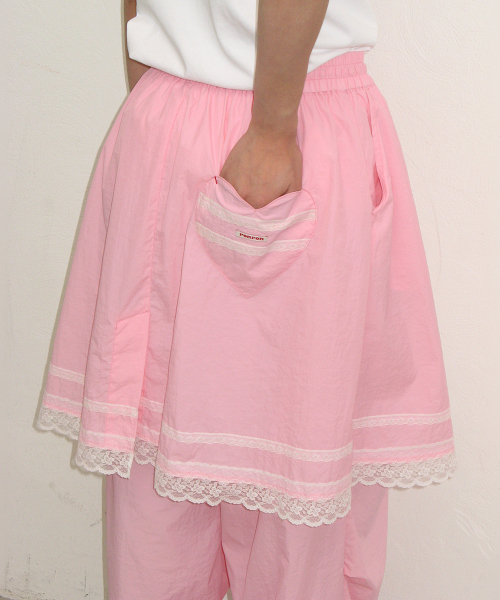 LACE POINT SKIRT LAYERED JOGGER PANTS PINK