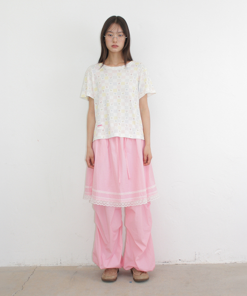 LACE POINT SKIRT LAYERED JOGGER PANTS PINK
