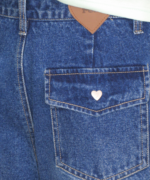 FLORAL LINED WIDE DENIM PANTS MEDIUM BLUE