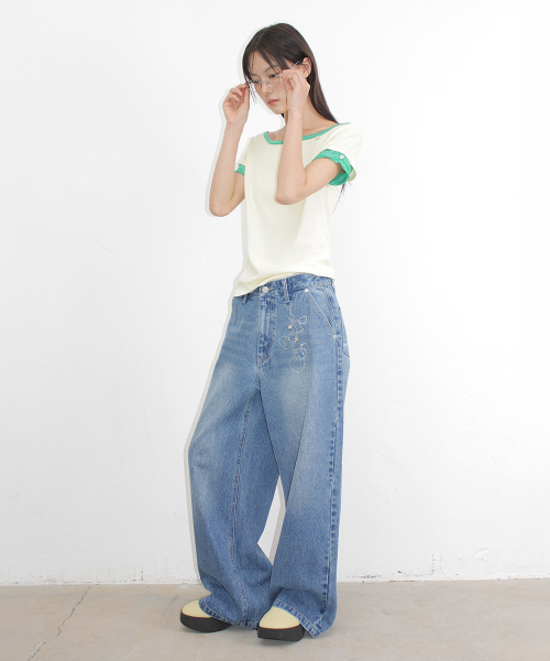 HOTFIX KEYRING WIDE DENIM PANTS MEDIUM BLUE