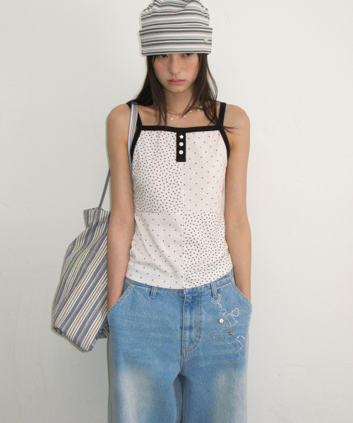 HOTFIX KEYRING WIDE DENIM PANTS LIGHT BLUE
