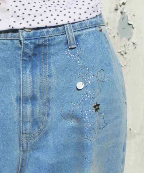 HOTFIX KEYRING WIDE DENIM PANTS LIGHT BLUE