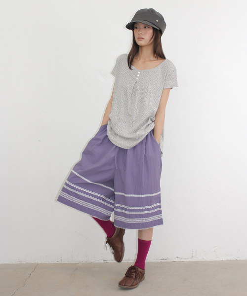 LACE TRIM NYLON BERMUDA PANTS PURPLE