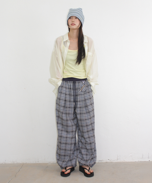 HEART KEYRING CHECK JOGGER PANTS NAVY