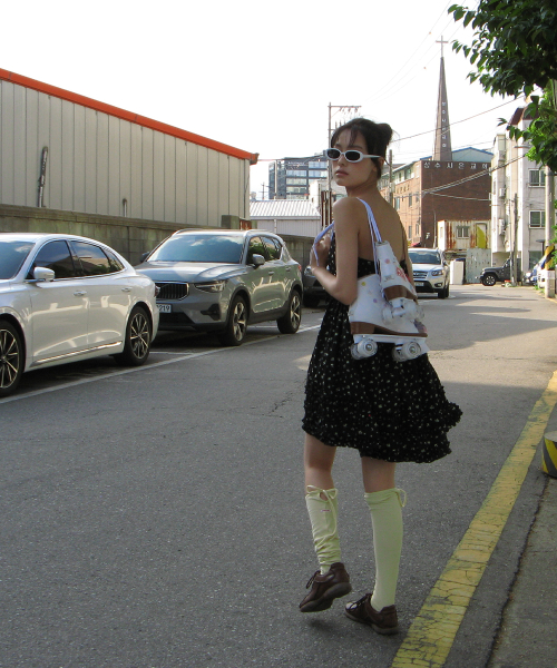 FLORAL FRILL A LINE SLEEVELESS DRESS BLACK
