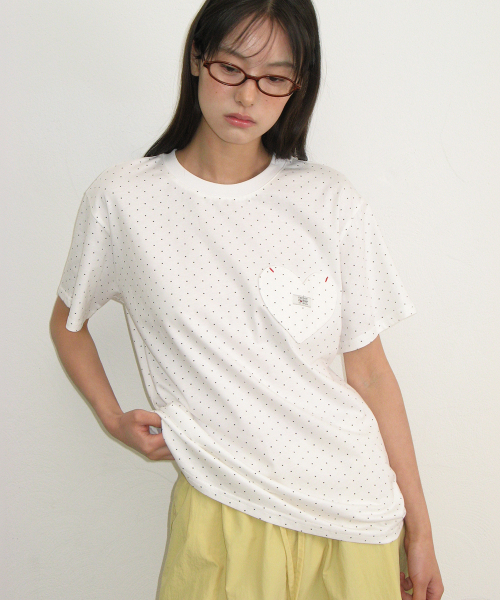 HERAT POCKET BASIC FIT T SHIRT DOT WHITE