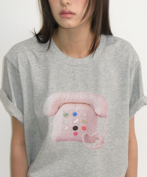 BUTTON RETRO TELEPHONE T SHIRT GREY