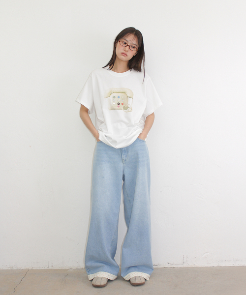 BUTTON RETRO TELEPHONE T SHIRT WHITE