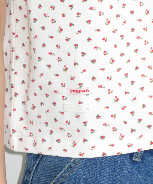 FLORAL MINI LABEL CROP SHORT SLEEVE WHITE