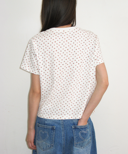 FLORAL MINI LABEL CROP SHORT SLEEVE WHITE