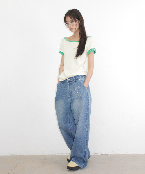 HEART BUTTON ROLL UP LAYERED T SHIRT SOFT YELLOW