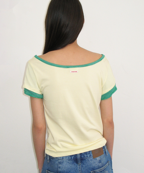 HEART BUTTON ROLL UP LAYERED T SHIRT SOFT YELLOW