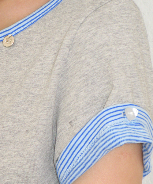 HEART BUTTON ROLL UP LAYERED T SHIRT GREY