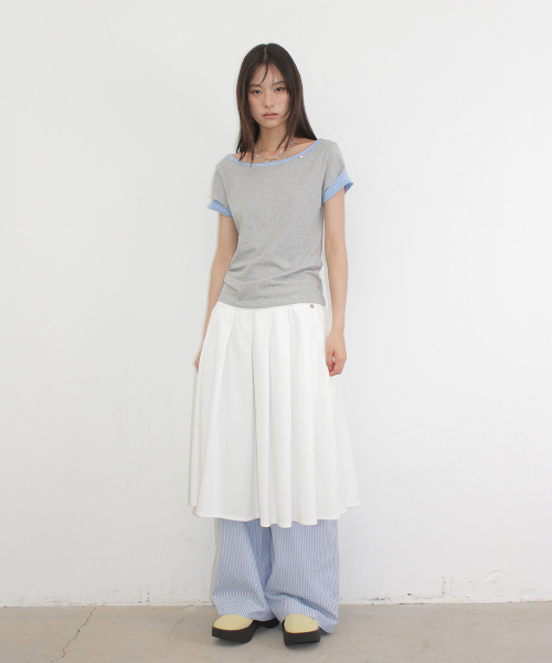 HEART BUTTON ROLL UP LAYERED T SHIRT GREY