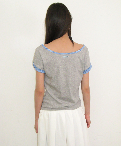 HEART BUTTON ROLL UP LAYERED T SHIRT GREY