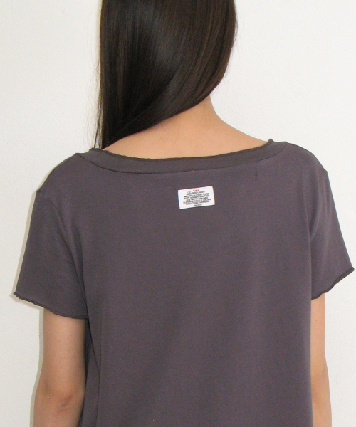 STRING SHIRRING RUFFLE T SHIRT CHARCOAL