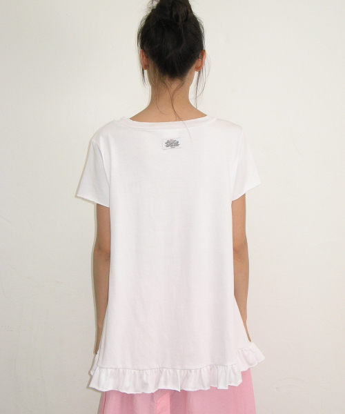 STRING SHIRRING RUFFLE T SHIRT WHITE