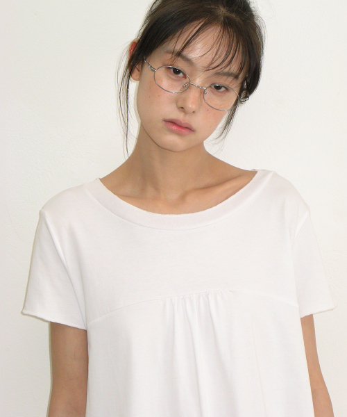 STRING SHIRRING RUFFLE T SHIRT WHITE