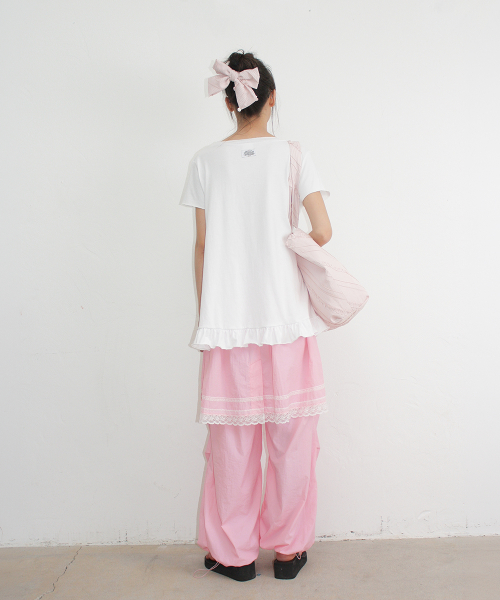 STRING SHIRRING RUFFLE T SHIRT WHITE
