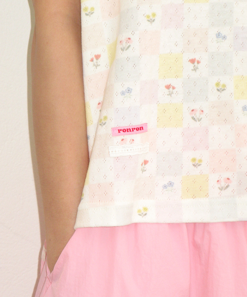 CUBE PATTERN EYELET HALF SLEEVE T SHIRT WHITE