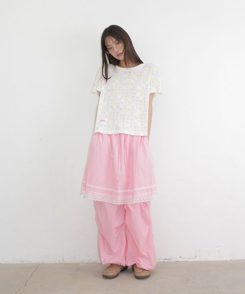 CUBE PATTERN EYELET HALF SLEEVE T SHIRT WHITE