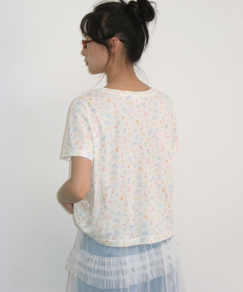 DRAWING EYELET HALF SLEEVE T SHIRT IVORY
