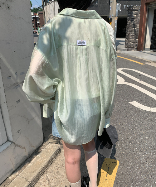 SHEER BUTTON POCKET OVERSIZED SHIRT MINT