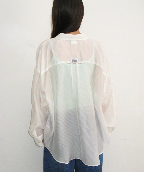 SHEER BUTTON POCKET OVERSIZED SHIRT WHITE