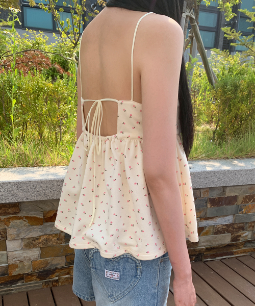 FLORAL RIBBON GATHER SLEEVELESS CREAM